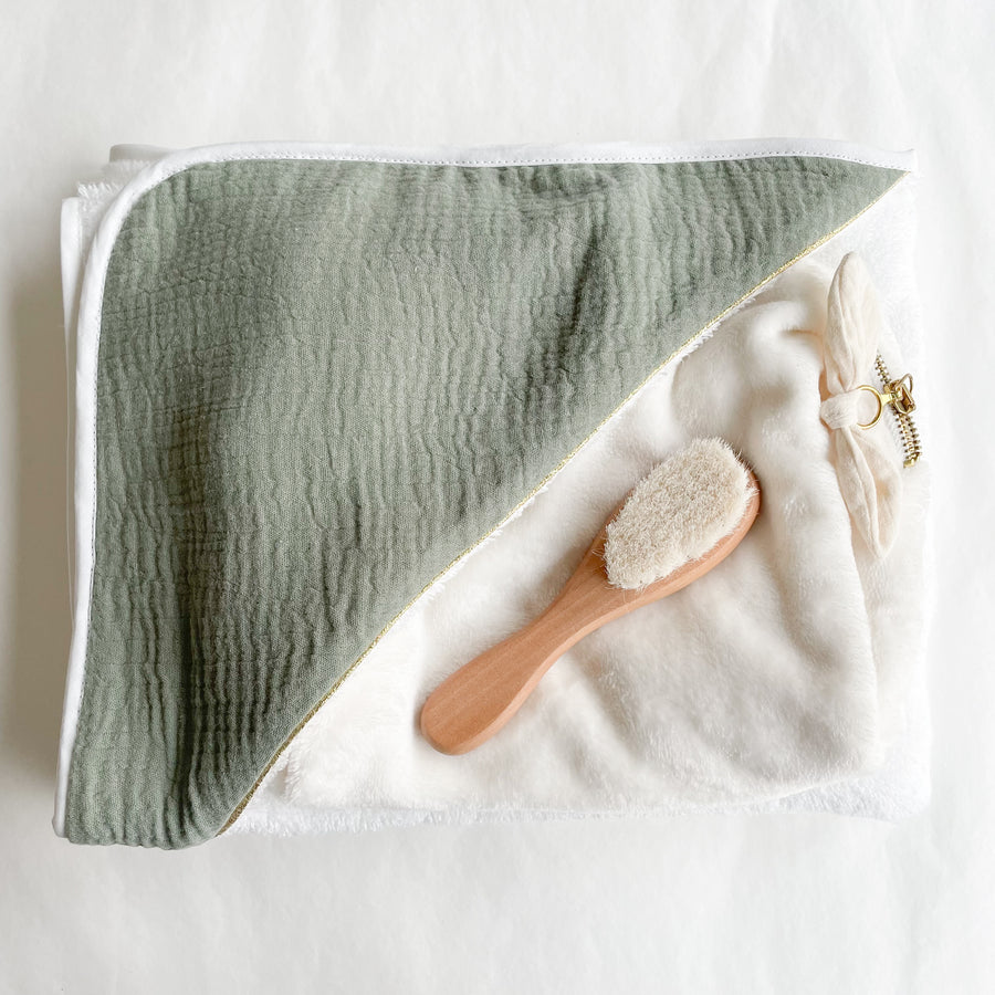 Coffret cadeau bain bébé personnalisé Kaki