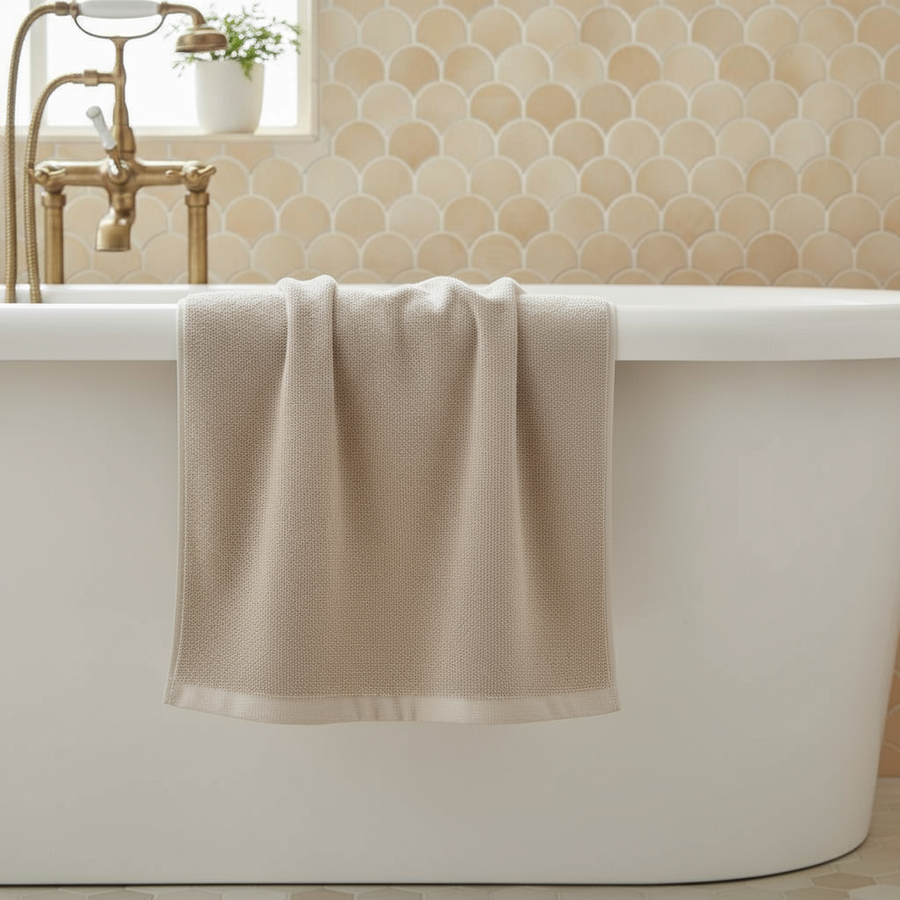 Serviette de bain personnalisable en éponge coton premium latte