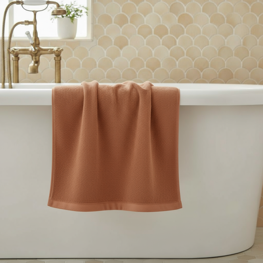 Serviette de bain personnalisable en éponge coton premium terracotta