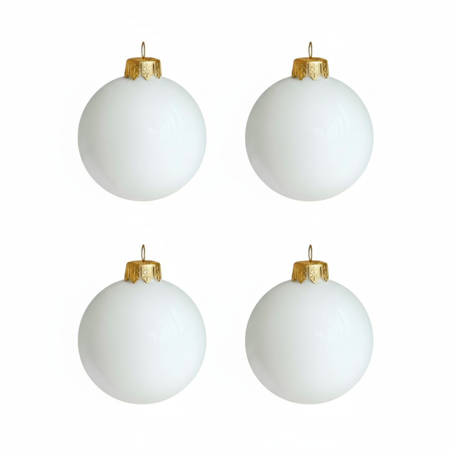 🎄 Lot de 4 boules de Noël blanc ivoire personnalisées en verre