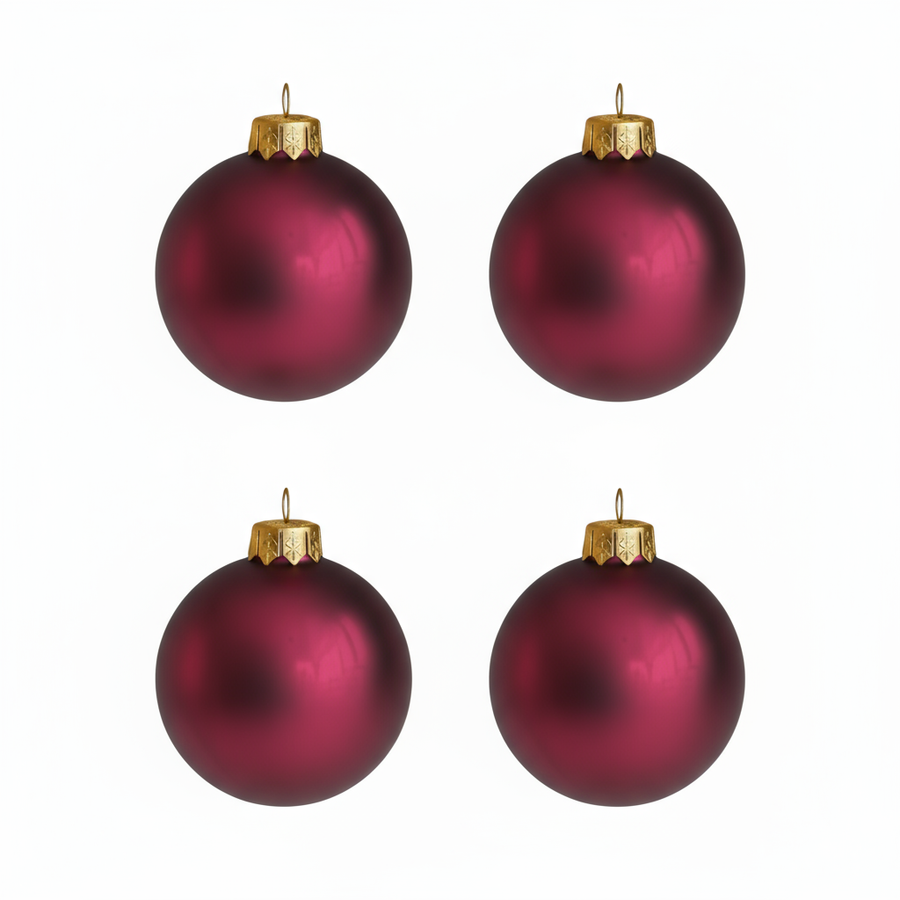 🎄 Lot de 4 boules de Noël rouge grenat personnalisées en verre