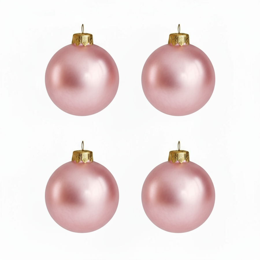 🎄 Lot de 4 boules de Noël rose nacré personnalisées en verre