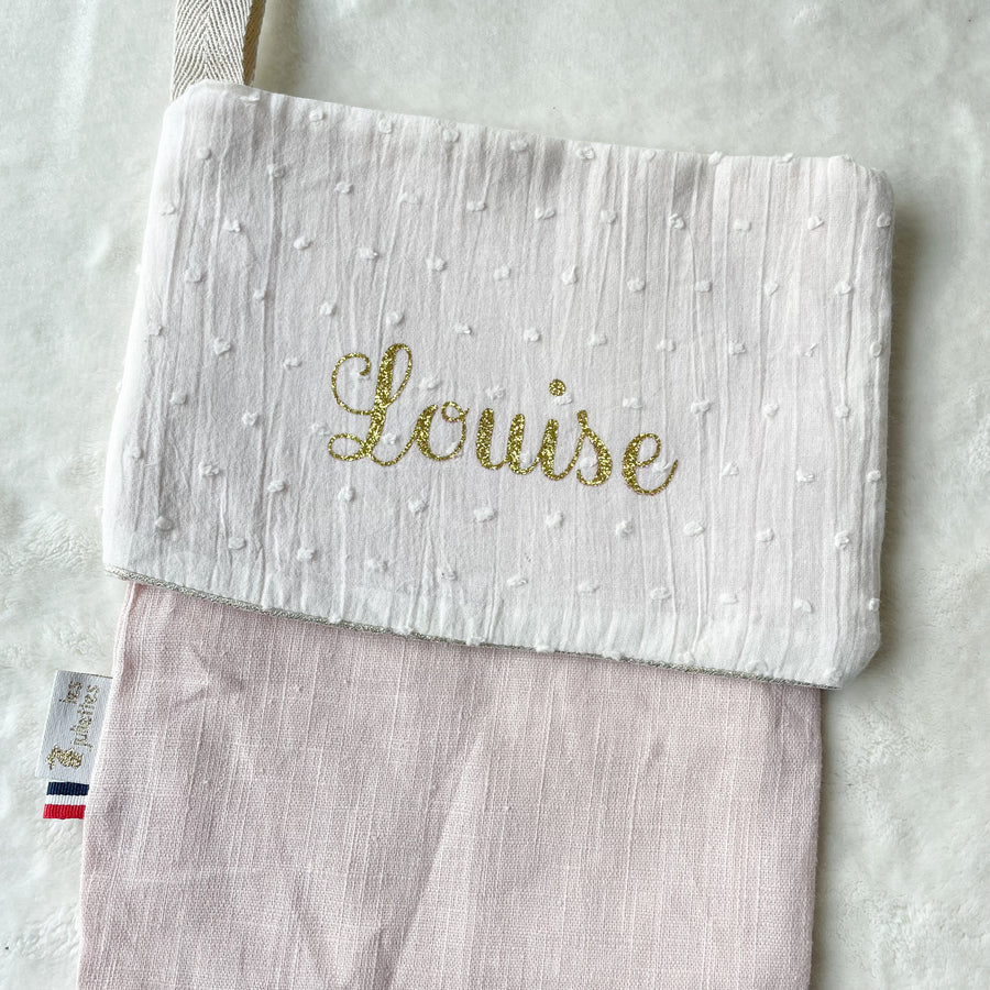 🎄 Chaussette de Noël personnalisable en lin gris clair