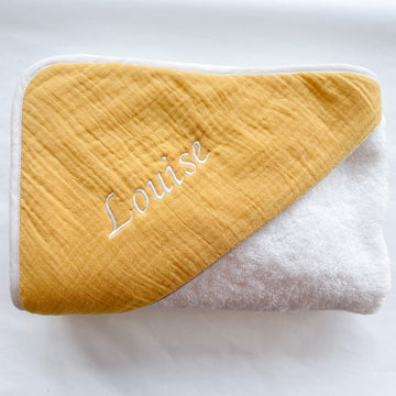 Cape de bain coton moutarde personnalisée 