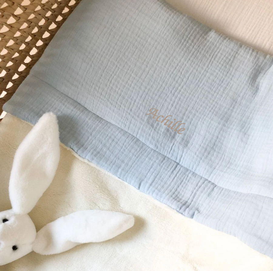Couverture bébé doudou toute saison bleu glacier