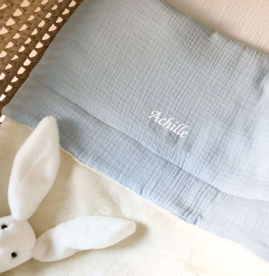 Couverture toute douce en double gaze pour bébé personnalisée - Cadeau de naissance
