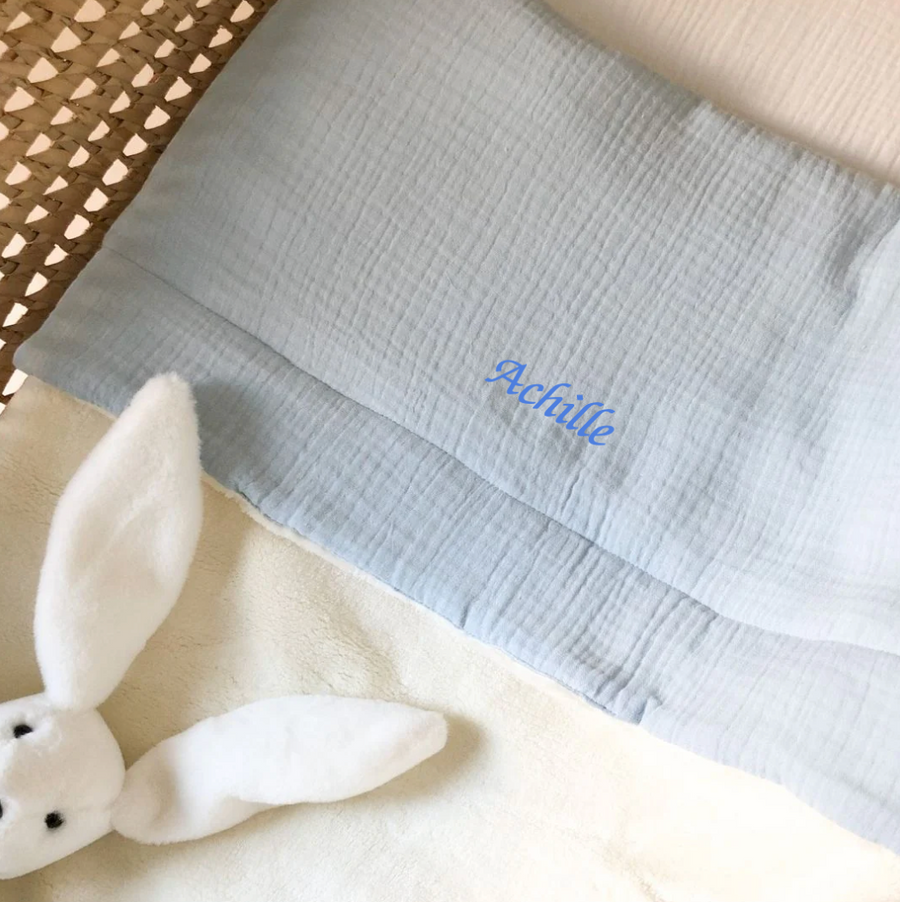 Couverture bébé doudou toute saison bleu glacier