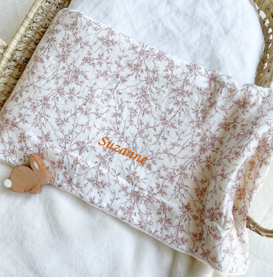 Couverture bébé doudou toute saison Jouy rose
