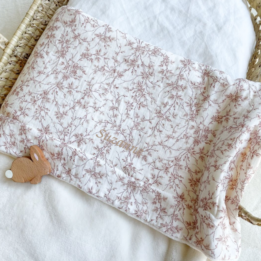 Couverture bébé doudou toute saison Jouy rose