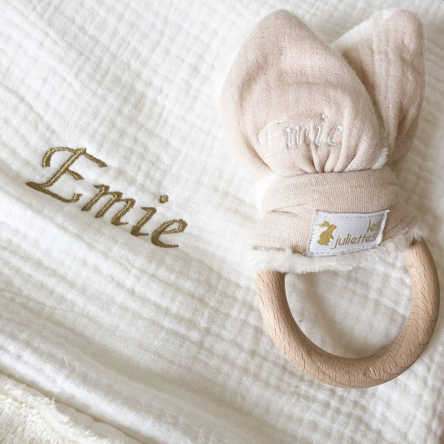Anneau de dentition lapinou gaze rose poudre