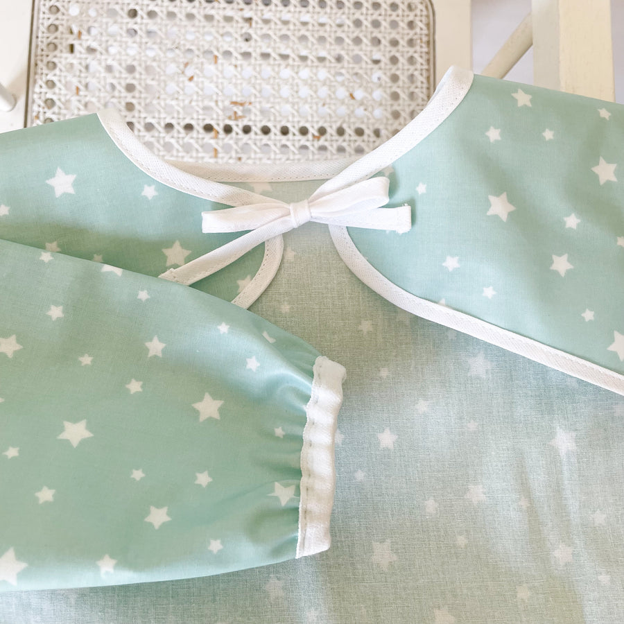 Bavoir tablier d'apprentissage enduit 6/24 mois  - Etoiles menthe