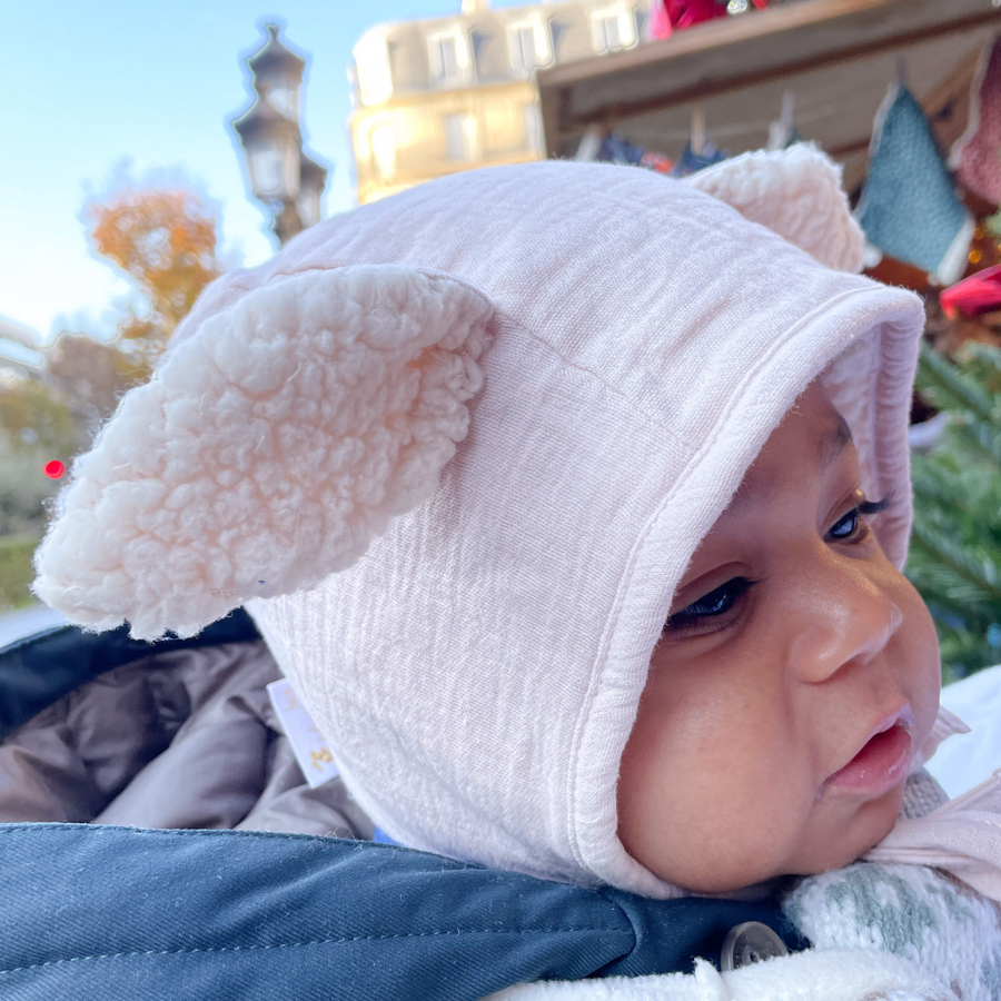 BONNET BEGUIN HIVER rose poudre