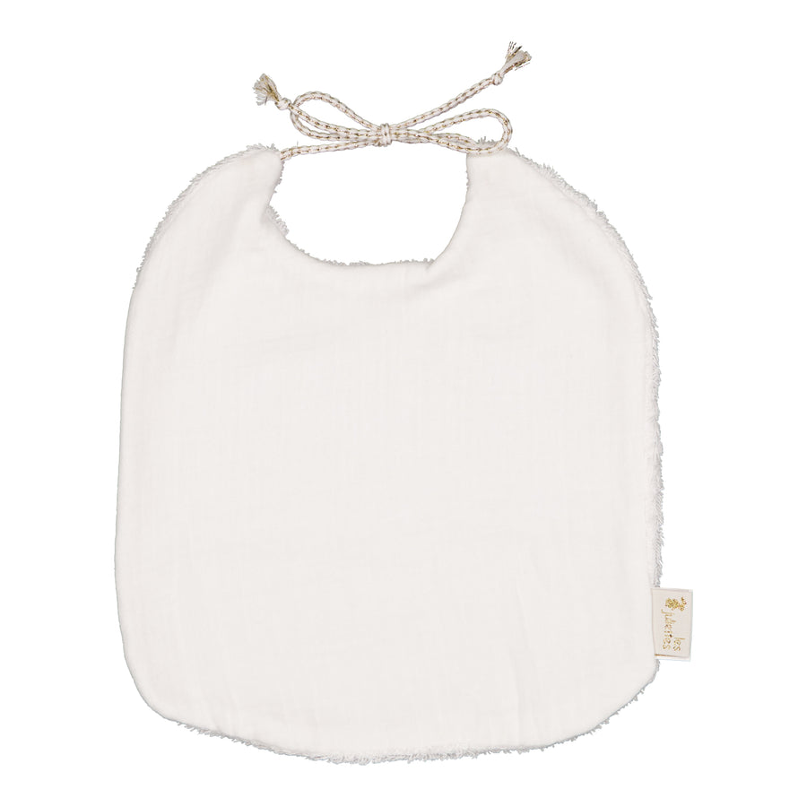 Bavoir naissance en double gaze de coton blanc cassé 